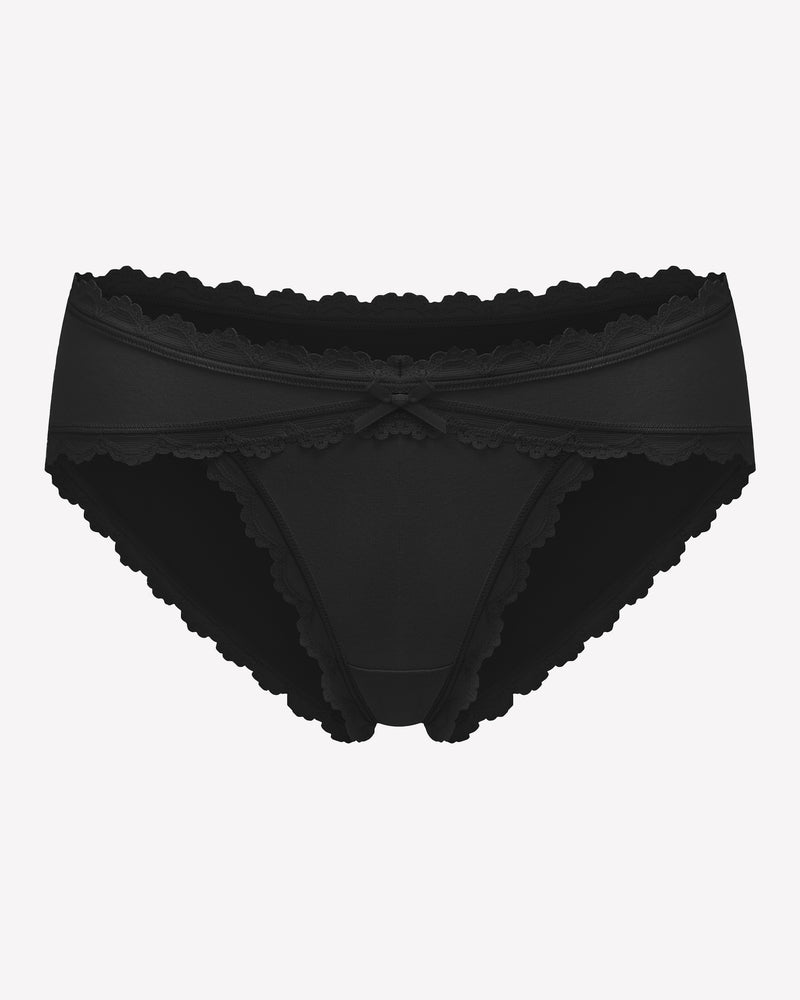 Black lace stretch hipster panties with scalloped trim