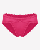 Fuchsia lace stretch hipster panties with scalloped lace trim and front bow