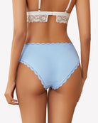 Light blue lace stretch hipster panties with scalloped lace trim