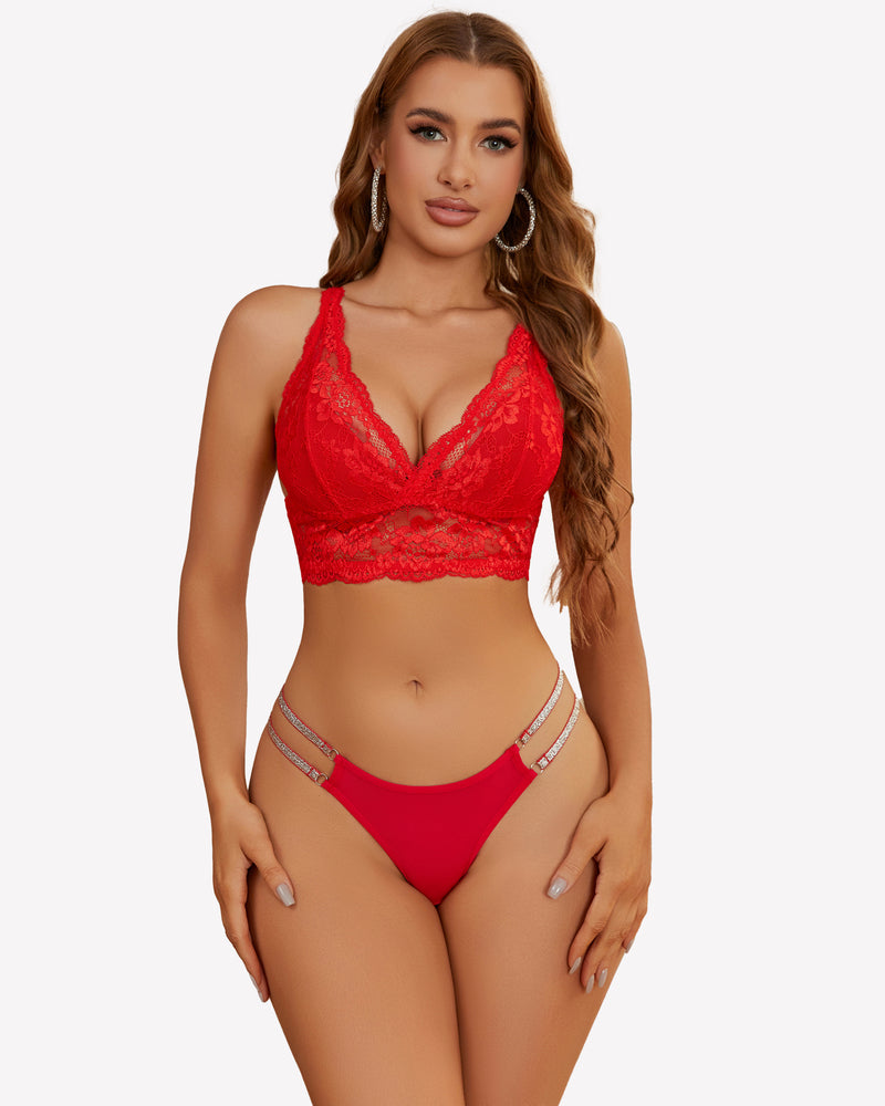 Low waist Brazilian tanga panties, red with glitter-trim side straps, worn