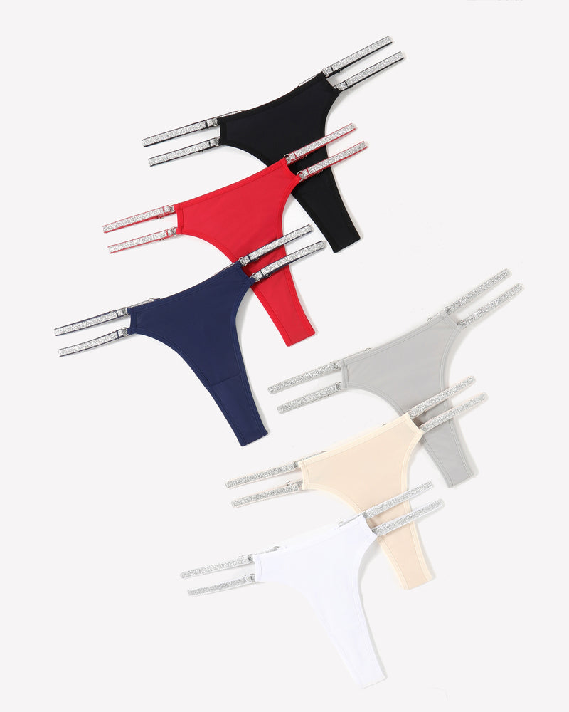 Low-waist Brazilian tanga panties set in black, red, navy, and white