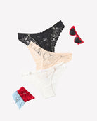 Low-rise lace cheeky underpants assorted colors: black, beige, white, light blue, red