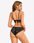 Low-rise lace cheeky underpants, black with scalloped lace and stretch panel