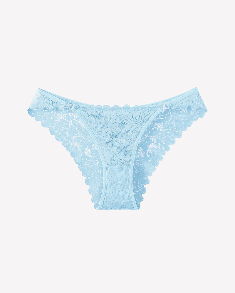 Light blue lace low-rise cheeky tanga underpants, scalloped lace edges