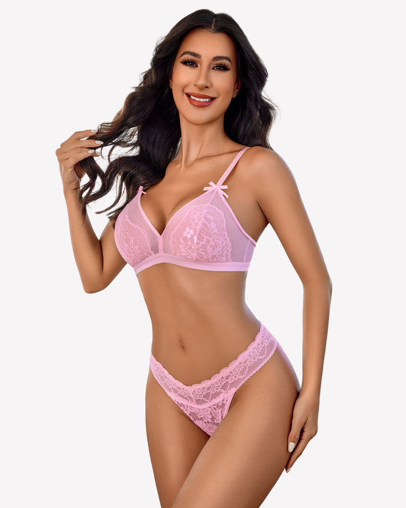 Low waist lace Brazilian panties, pastel pink lace with scalloped leg openings