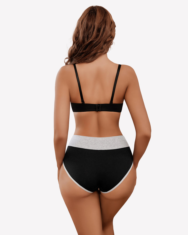 Cotton high-waist hipster briefs, black with grey waistband and white-trim panel
