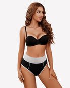 Cotton high-waist hipster briefs, black with grey waistband and white-trim side panels