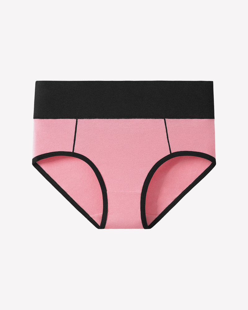 Cotton high-waist hipster briefs, pink with black waistband and black contrast trim