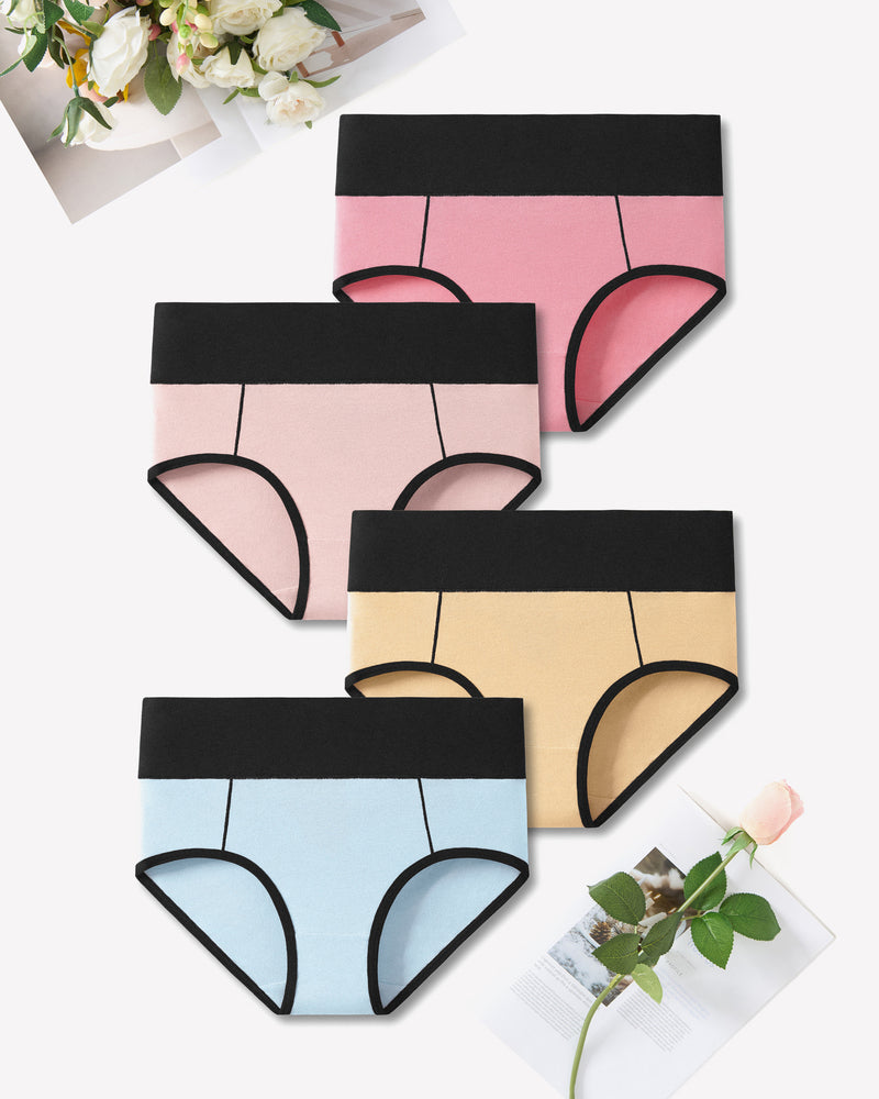 Cotton high-waist hipster briefs multipack, pink, black, beige, and light blue