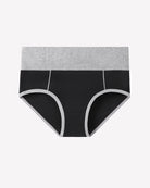 Cotton high-waist hipster briefs, grey top with black sides and white piping