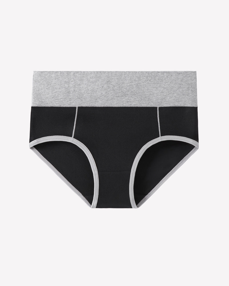 Cotton high-waist hipster briefs, grey top with black sides and white piping