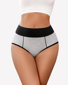 Cotton high-waist hipster briefs, grey body with black waistband and black side panels