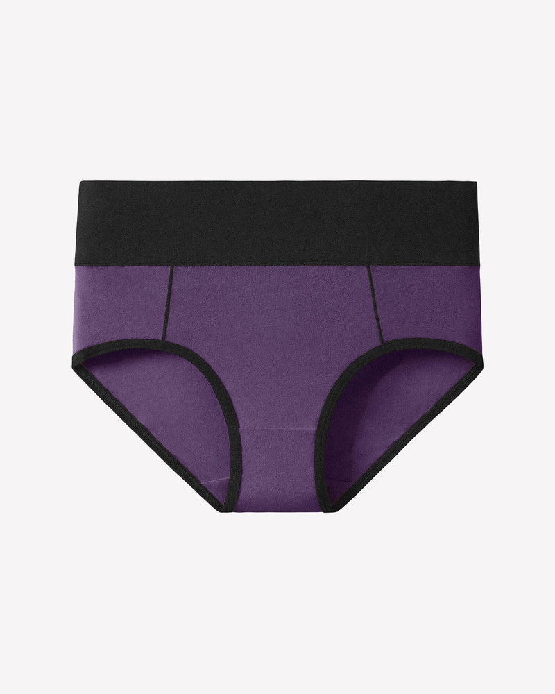 Cotton high-waist hipster briefs, purple with black waistband and black contrast trim