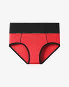 Cotton high-waist hipster briefs, red with black waistband and black contrast trim