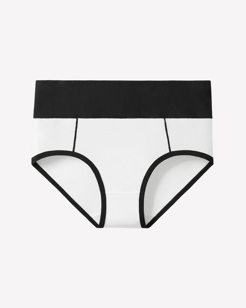 High-waist cotton hipster panties, black waistband and white briefs with black trim