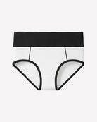 High-waist cotton hipster panties, black waistband and white briefs with black trim