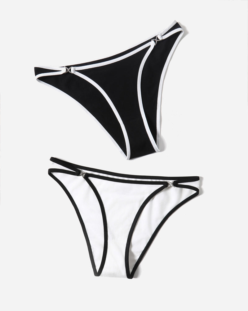 Low-rise cotton hipster panties, black and white styles with contrast piping and bow detail