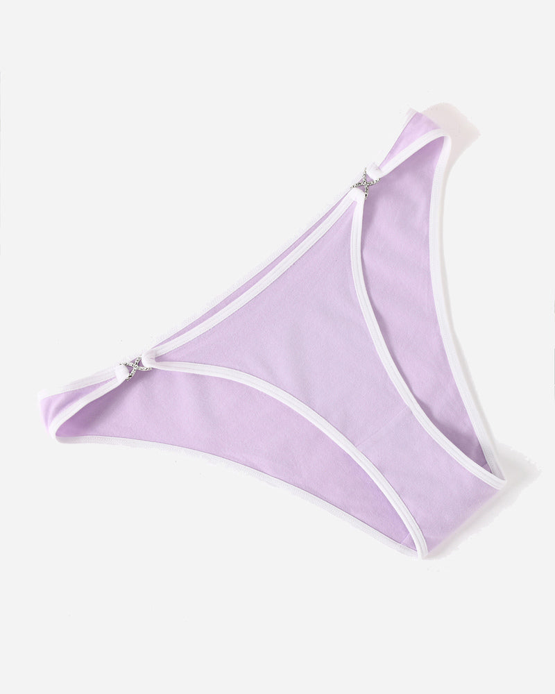 Low-rise cotton hipster panties, lavender with white piping and small bow at front