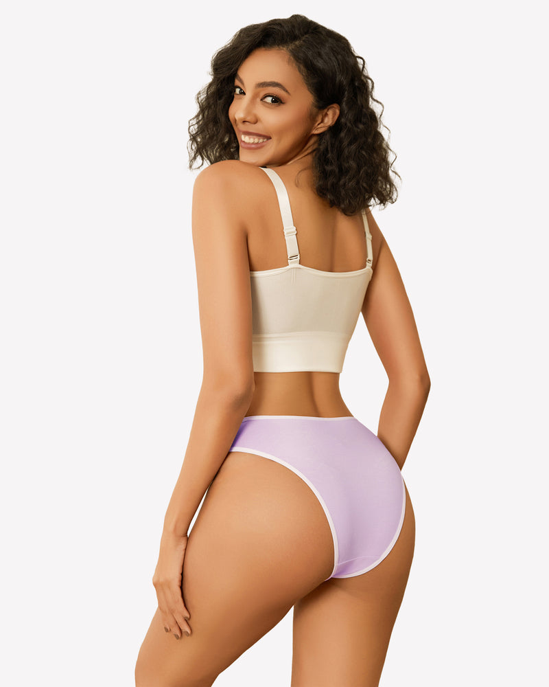 Low-rise hipster cotton panties, lavender with white contrast trim
