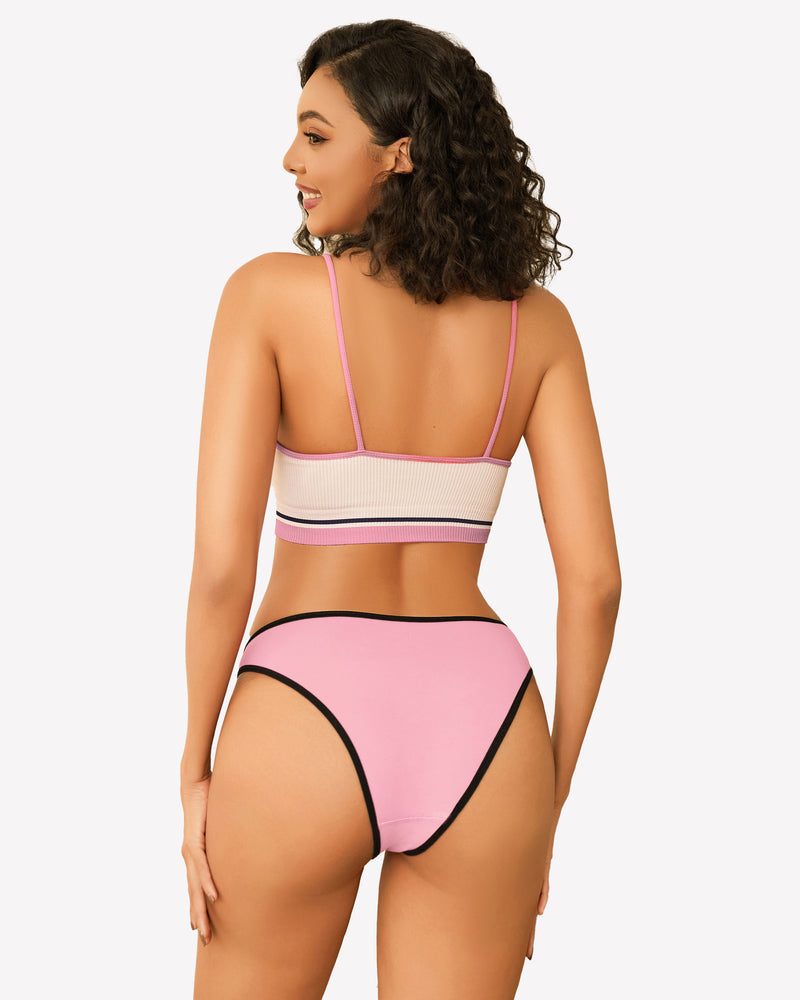 Low-rise hipster cotton panties, pink with black contrast trim