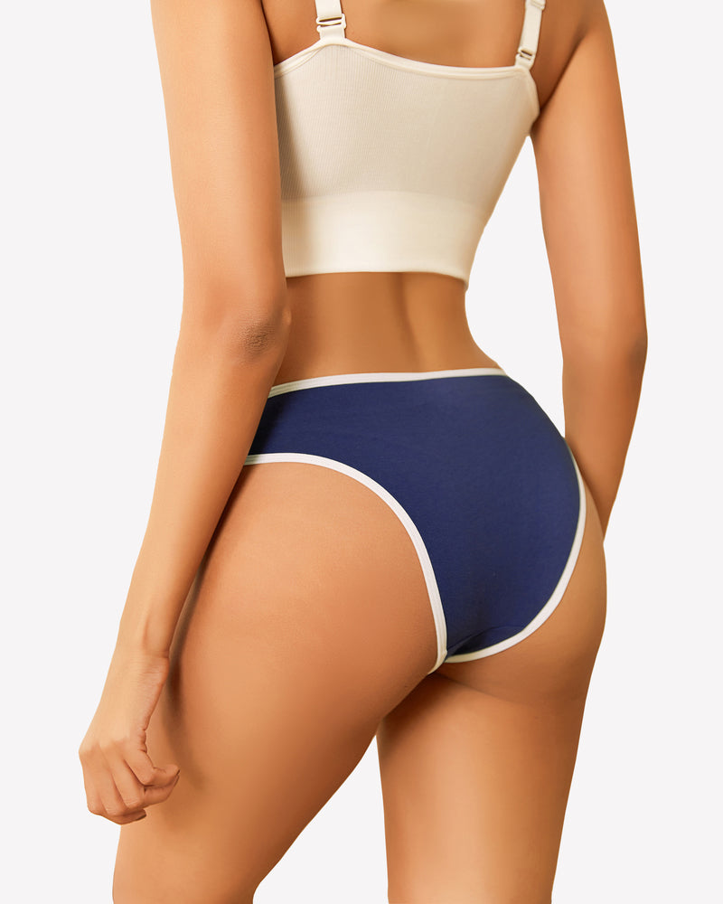 Cotton low-rise hipster panties in dark blue with white contrast trim