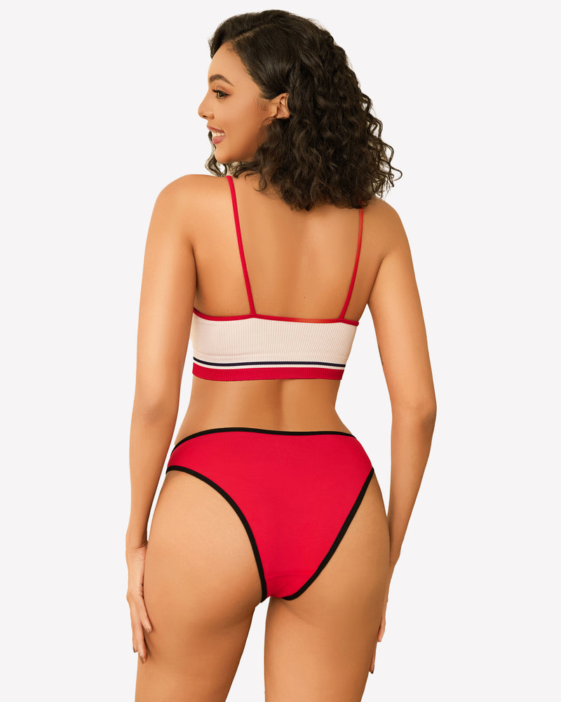 Cotton low-rise hipster panties in red with black side panels and contrast trim