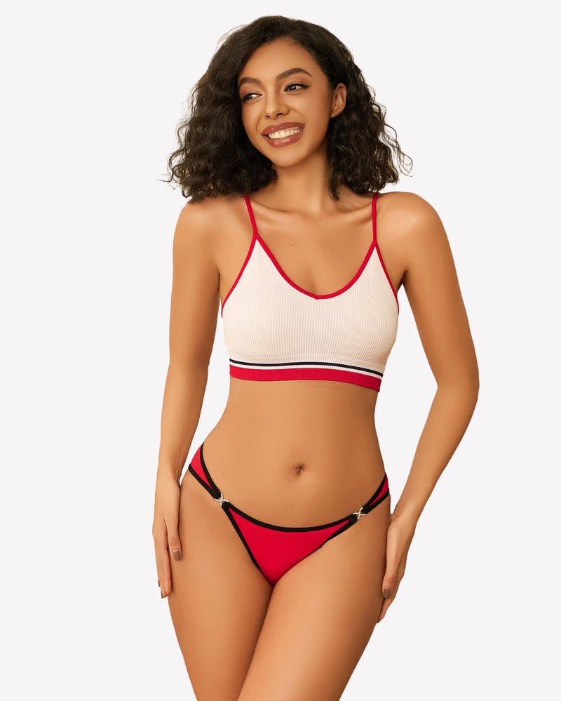Cotton low-rise hipster panties in red with black trim and small bow accents