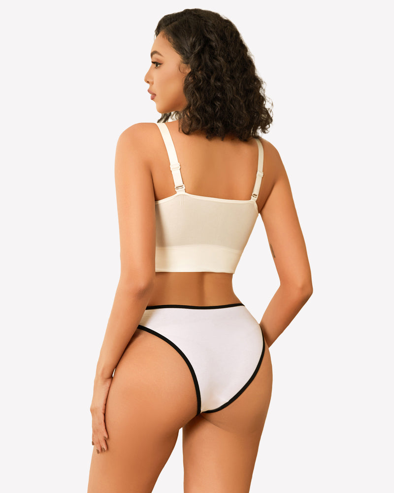Cotton low-rise hipster panties in white with black contrast trim