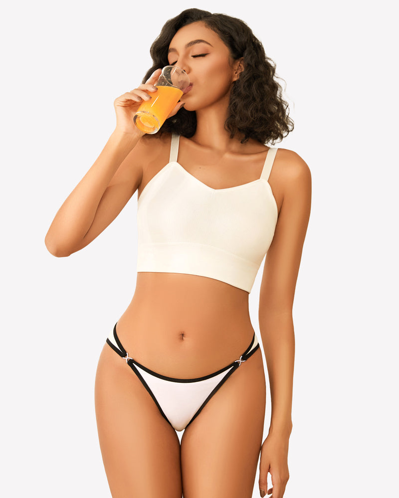 Low-rise hipster cotton panties, white with black trim