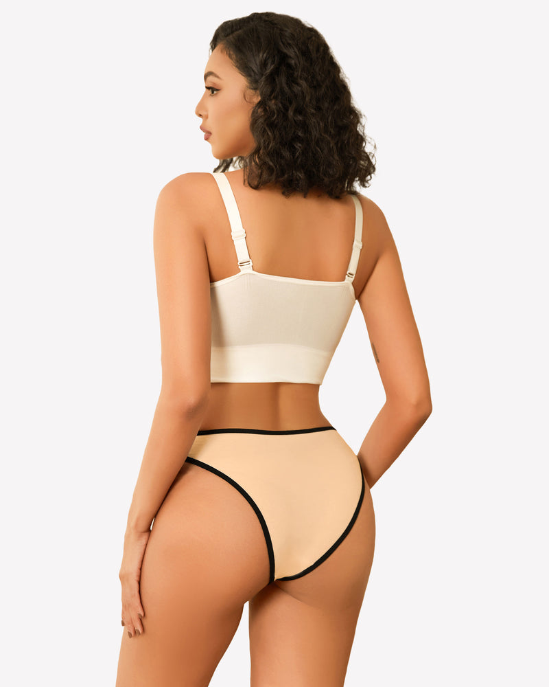 Cotton low-rise hipster panties in cream with black contrast trim