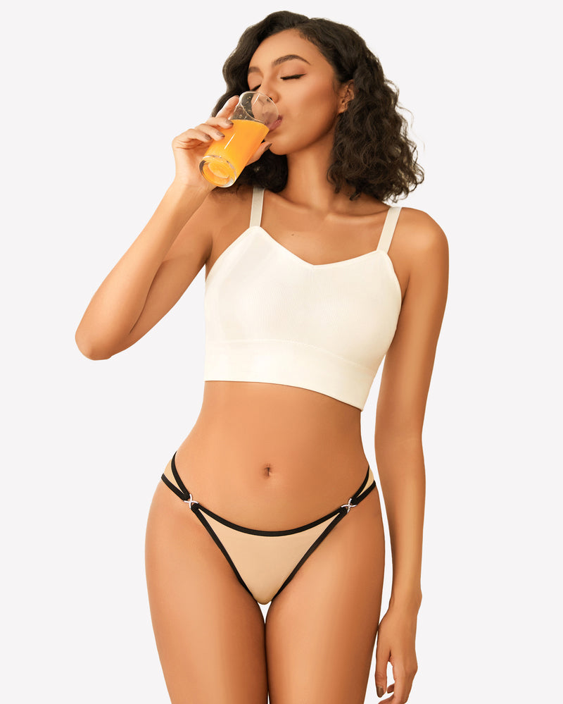 Cotton low-rise hipster panties in cream with black trim and side bow accents