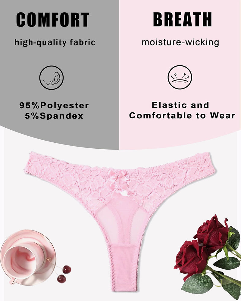 Pink lace low-waist cheeky thong with bow detail