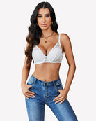 White lace push-up bra with underwire, scalloped cups, adjustable straps