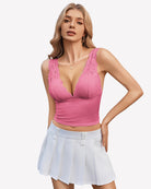 Pink lace plunge tank top with thin straps