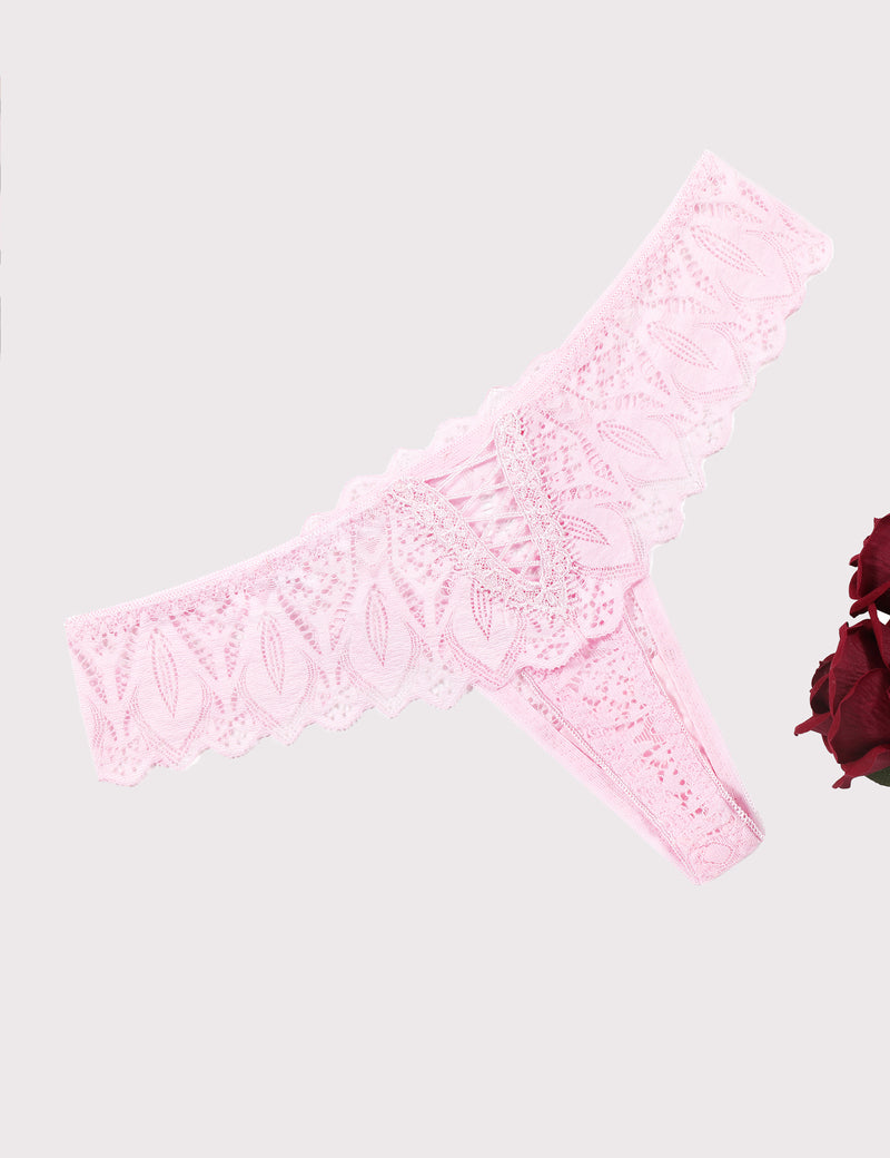 Light pink lace thong underwear with scalloped lace trim