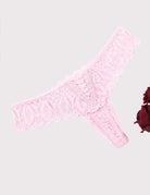 Light pink lace thong underwear with scalloped lace trim