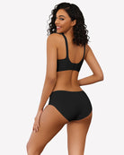 Black push-up wireless bra back view with adjustable straps and smooth band.
