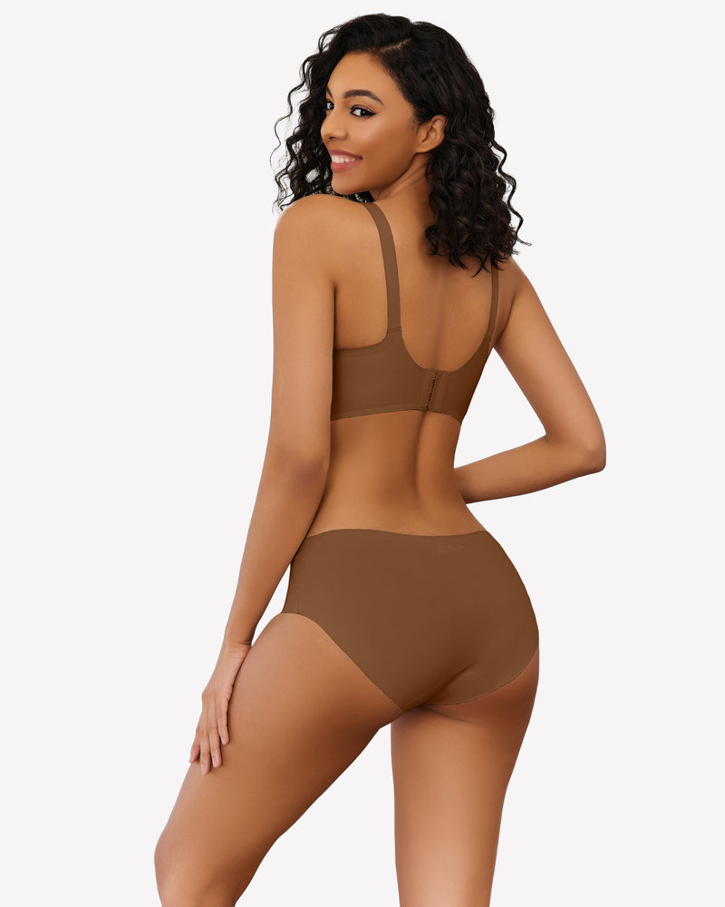 Wireless push-up bra without underwire, coffee-brown front view