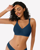 Wireless push-up bra without underwire, navy blue front view