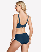 Wireless push-up bra without underwire, navy blue back view