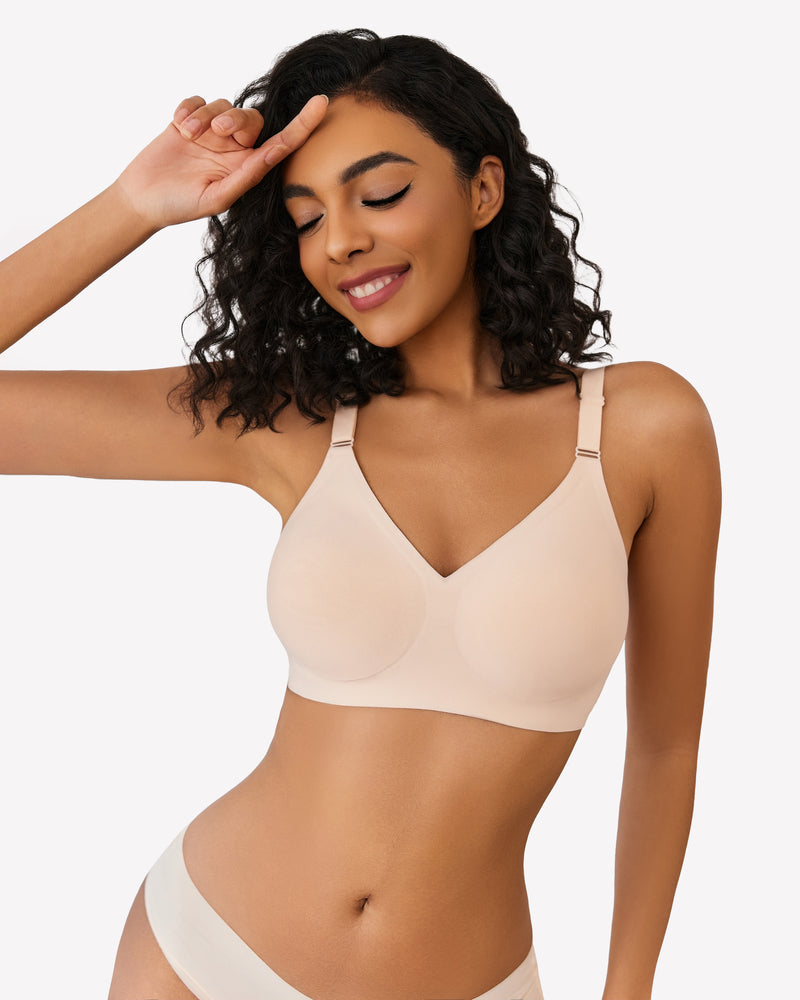 Wireless push-up bra without underwire, nude pink front view
