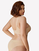 Nude wireless push-up bra back view with wide straps and smooth briefs