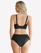 Black wireless push-up bra back view with wide straps and full-coverage briefs
