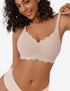 Wireless full-coverage push-up bra and briefs set, close-up white