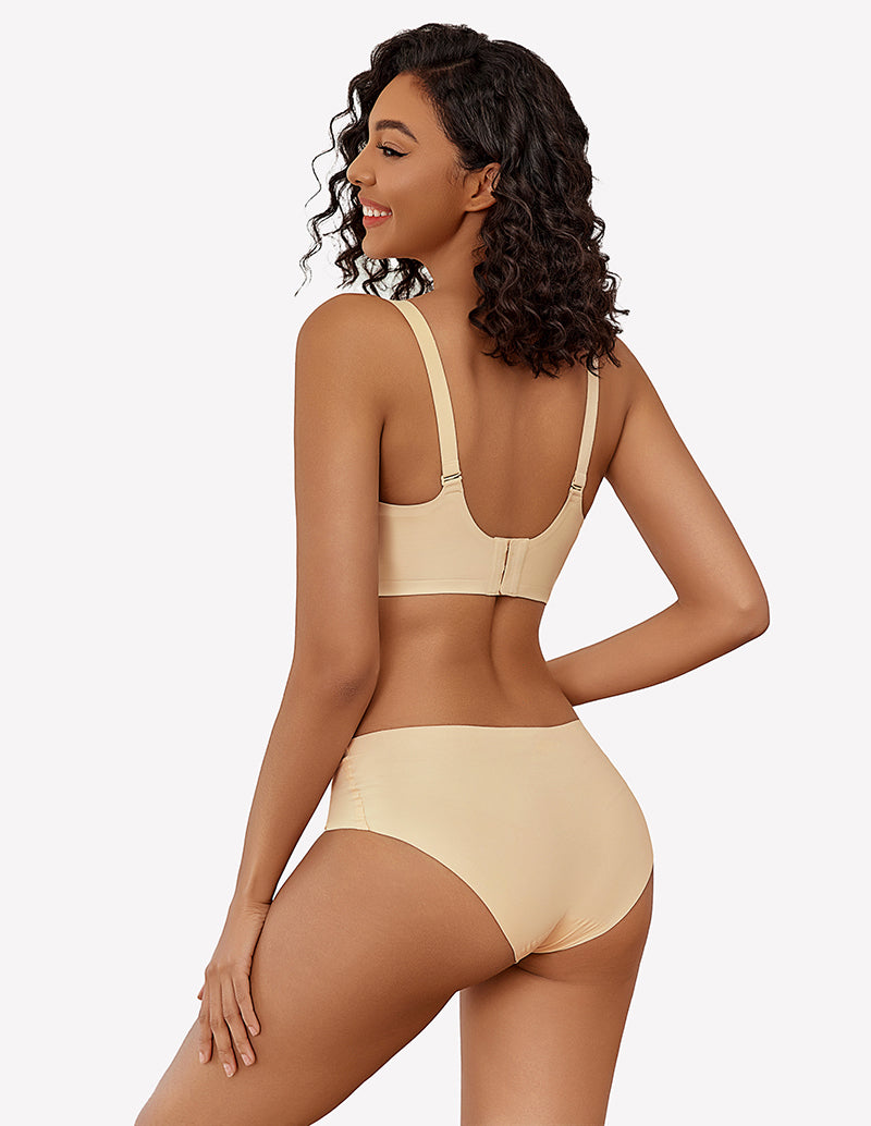 Wireless full-coverage push-up bra and briefs set, light nude color