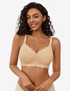 Wireless full-coverage push-up bra and briefs set, light nude color
