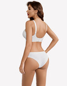 Wireless full-coverage push-up bra and briefs set, back view white
