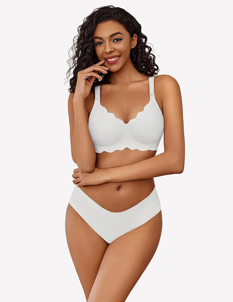 Wireless full-coverage push-up bra and briefs set, white