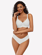 Wireless full-coverage push-up bra and briefs set, white