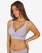 Lilac wireless V-neck seamless full coverage bra with scalloped edge trim